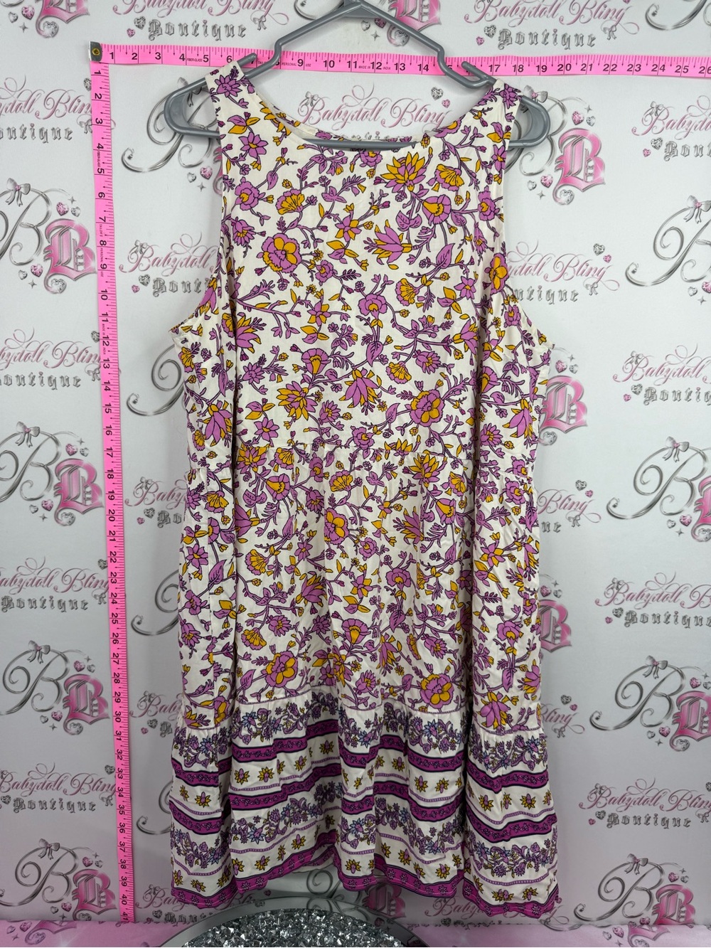Girls Floral Sleeveless Swing Dress - White with Purple & Yellow